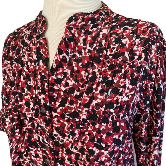 COCOMO 1X Red Black 3/4 sleeve Plus Size women's Pintuck Blouse tunic - Picture 6 of 14